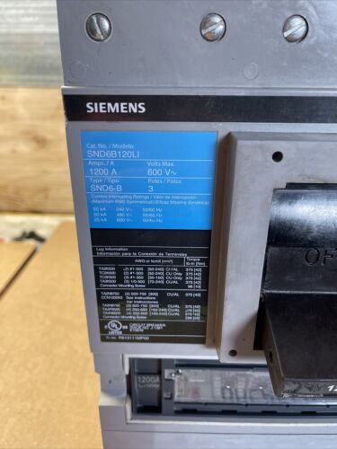 SIEMENS SND6B120LI 1200AMP 600VOLT SENSITRIP IV ELECTRONIC