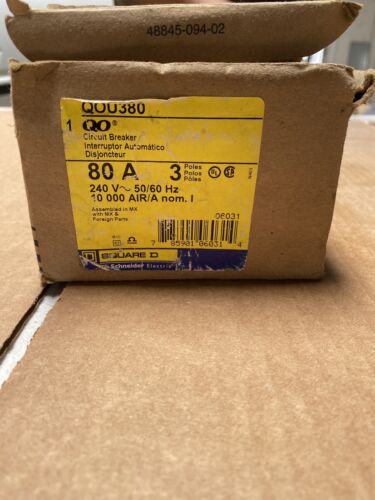 QOU380 SQUARE D 3 POLE 80A 240VAC CIRCUIT BREAKER NEW