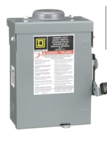 NEW SQUARE D 30 AMP 3 POLE FUSED 3R DISCONNECT SAFETY SWITCH 240 VAC D321NRB