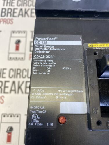 QDA221252 SQUARE D CIRCUIT BREAKER 2 POLE 125AMP 240V 25KA NEW Surpuls