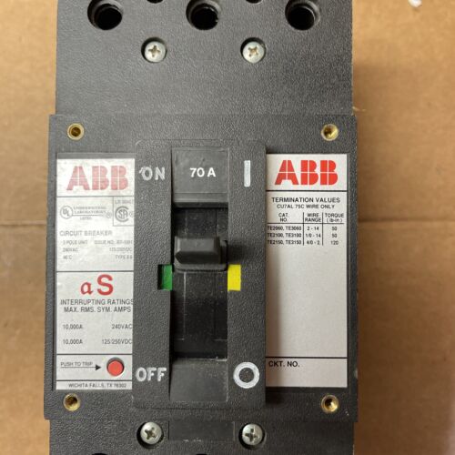 ABB TE2060, TE3060, TE2100, TE3100, TE2150, TE3150  αS CIRCUIT BREAKER 70 Amp