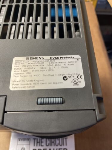 Siemens SED2 VARIABLE FREQUENCY DRIVE SED2-5.5/22X 6SE6436-2UC25-5CA0, 5.5KW 7HP