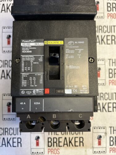 HDA36040 SQUARE D CIRCUIT BREAKER 40 AMP 3 POLE 600 VAC NEW surplus