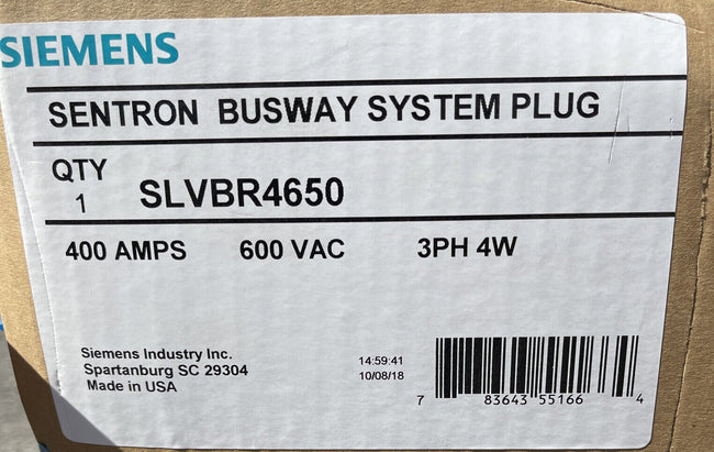 SLVBR4650 | Siemens | 400 Amp | 600 Volt & 240 Volt | 3PH 4W | Fusible Ground Bus Plug | New In Box