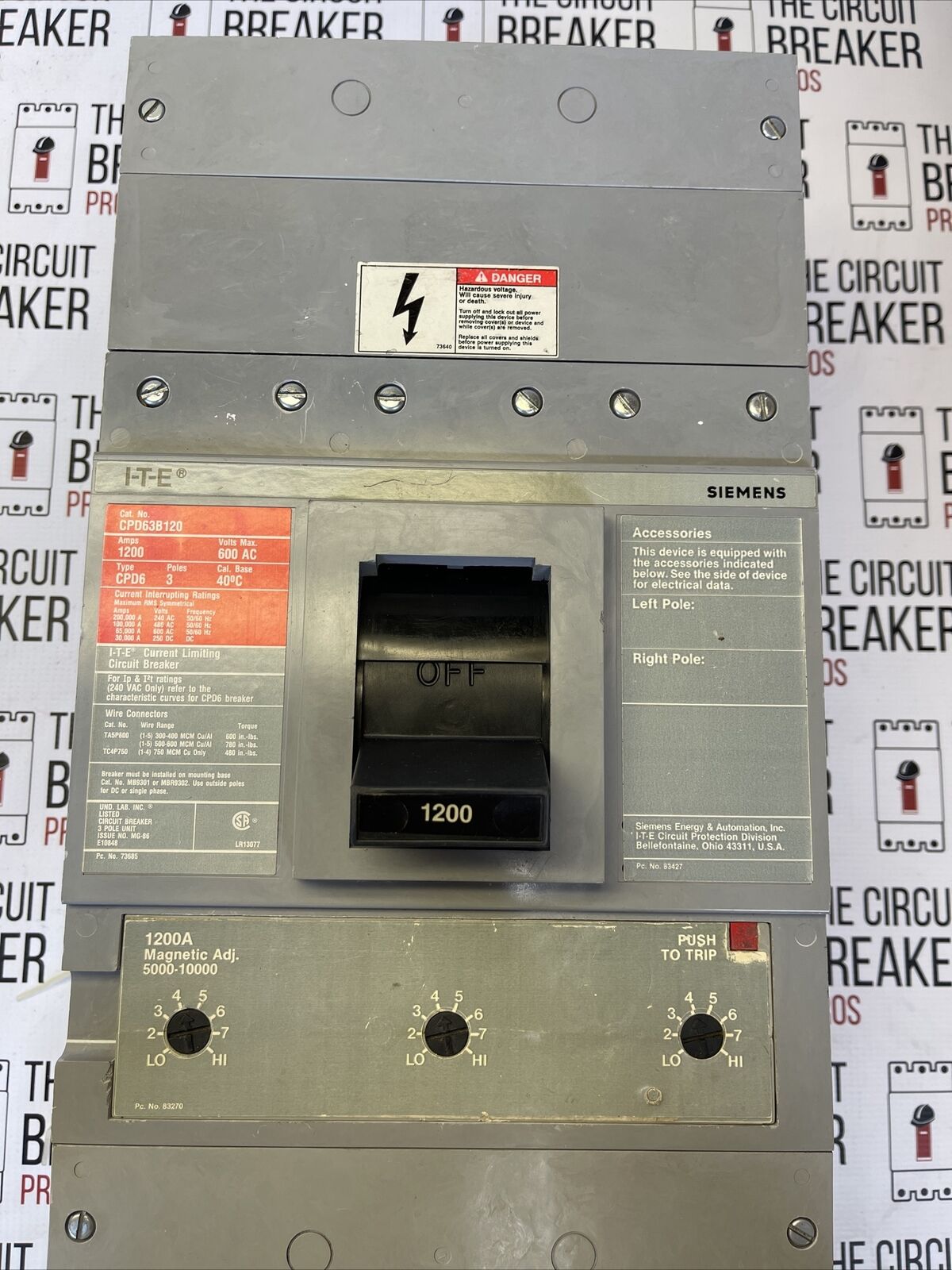 Siemens | CPD63B120 | 1200 Amp | 600 Volt | 3 Pole | Circuit Breaker